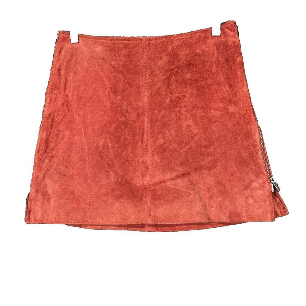 Blank NYC Skirt Womens 26 Rust Terra Cotta Side Zipper 100%‎ Leather Suede Mini